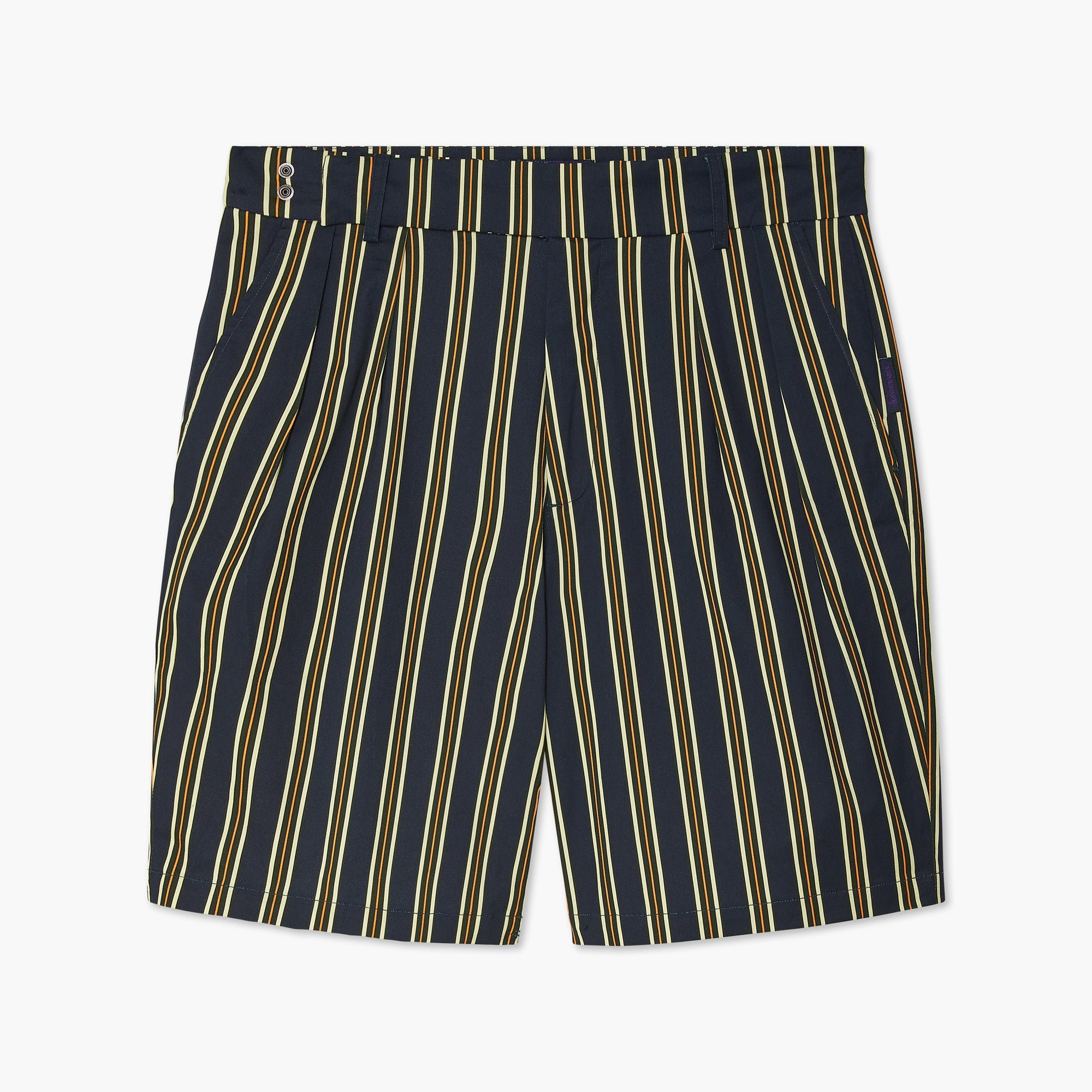 Tie Stripe Stretch Cotton Double Pleated Shorts